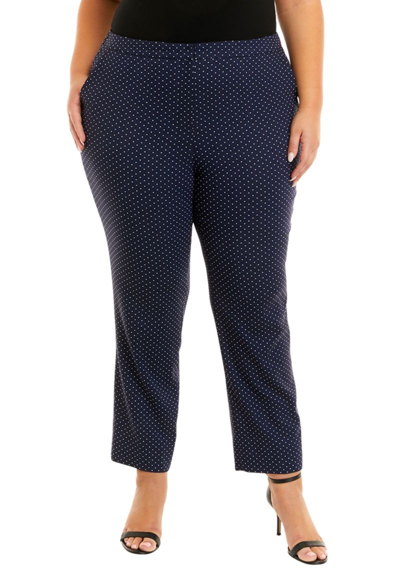 Plus Size Slim Elastic Back Dot Jacquard Pants