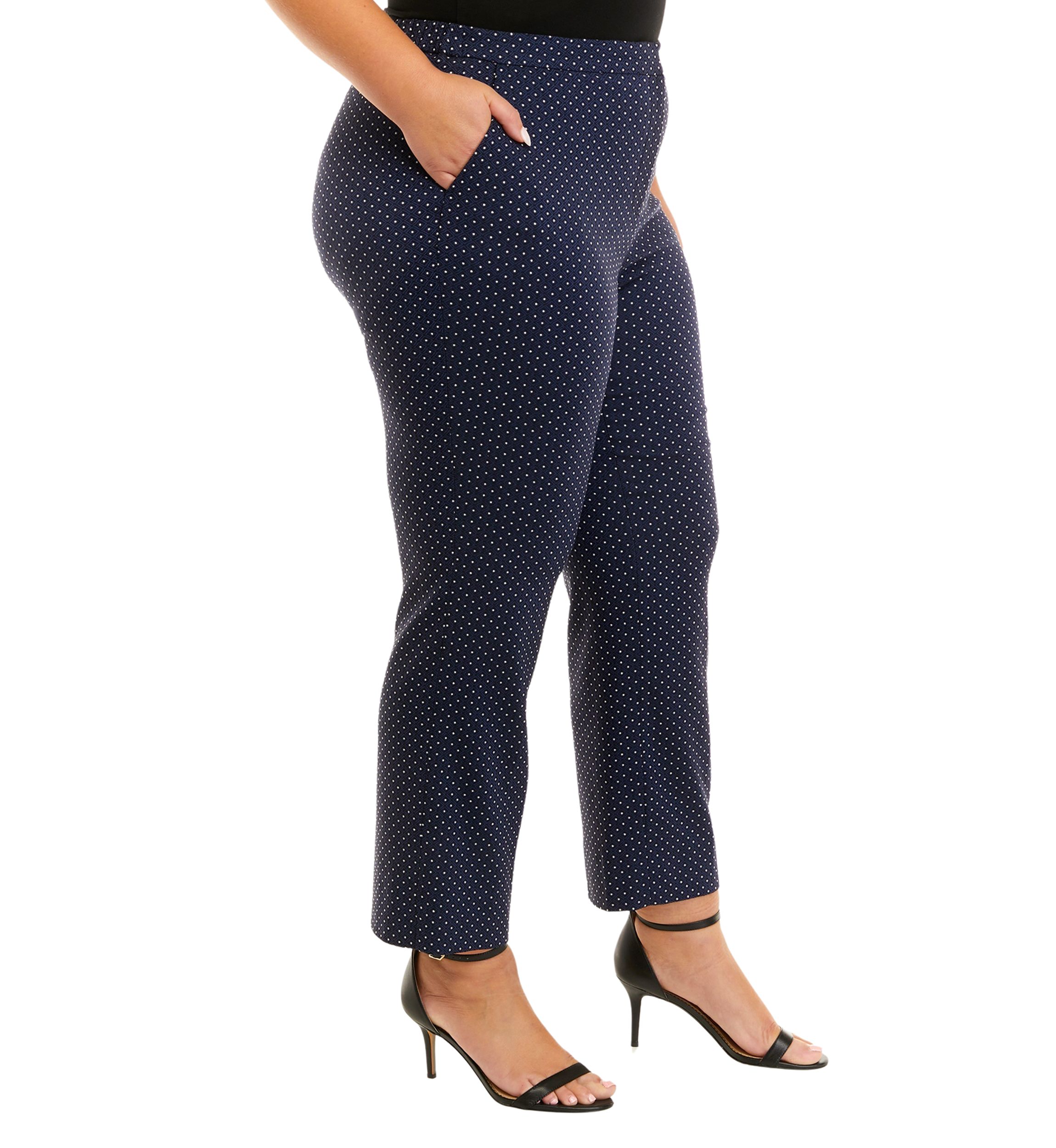 Plus Size Slim Elastic Back Dot Jacquard Pants