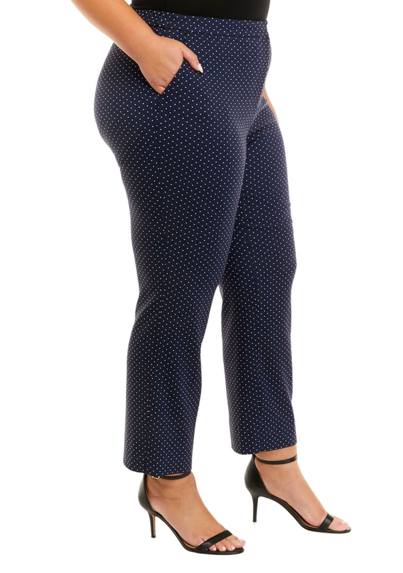 Plus Size Slim Elastic Back Dot Jacquard Pants