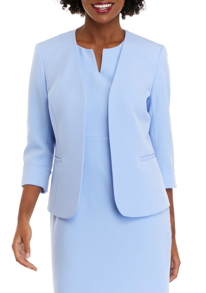 Womens 3/4 Rolled Sleeve Open Front Crepe Jacket
