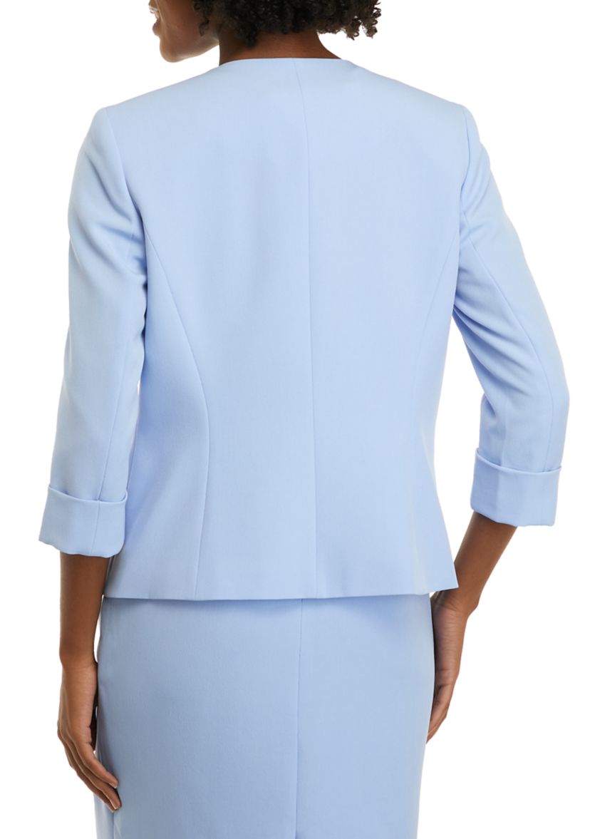 Womens 3/4 Rolled Sleeve Open Front Crepe Jacket