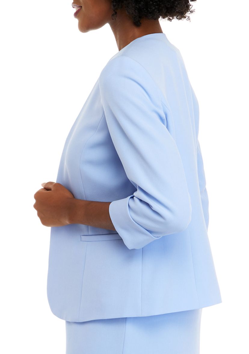 Womens 3/4 Rolled Sleeve Open Front Crepe Jacket