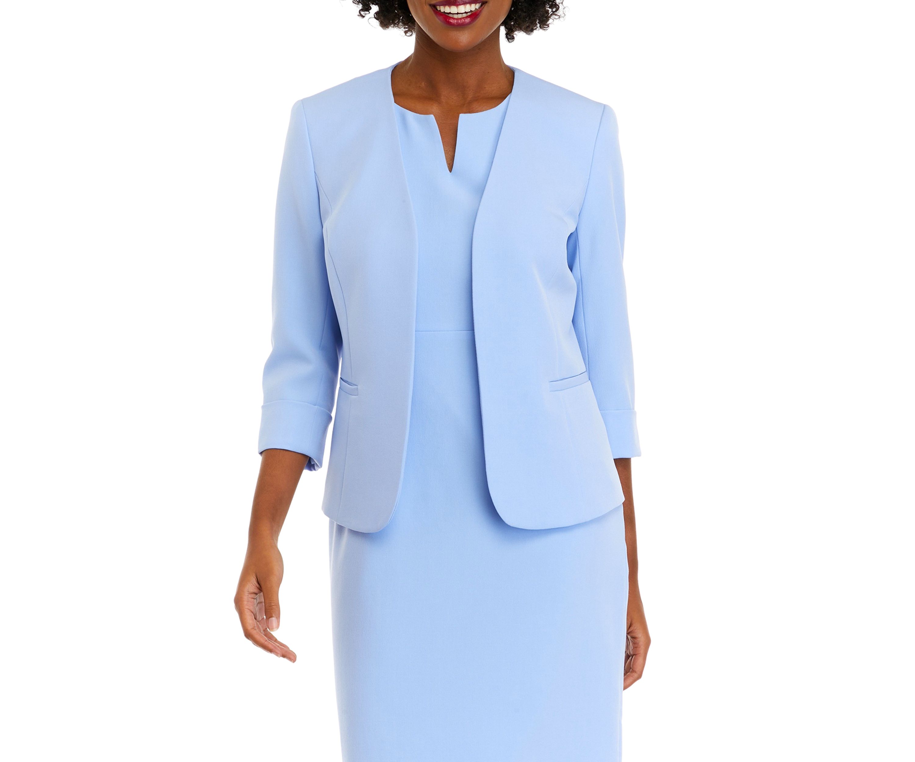 Plus Size 3/4 Rolled Sleeve Open Front Crepe Jacket