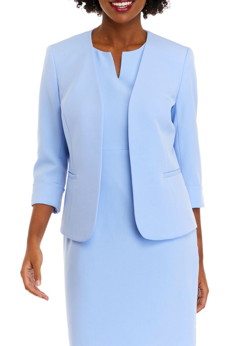 Plus Size 3/4 Rolled Sleeve Open Front Crepe Jacket