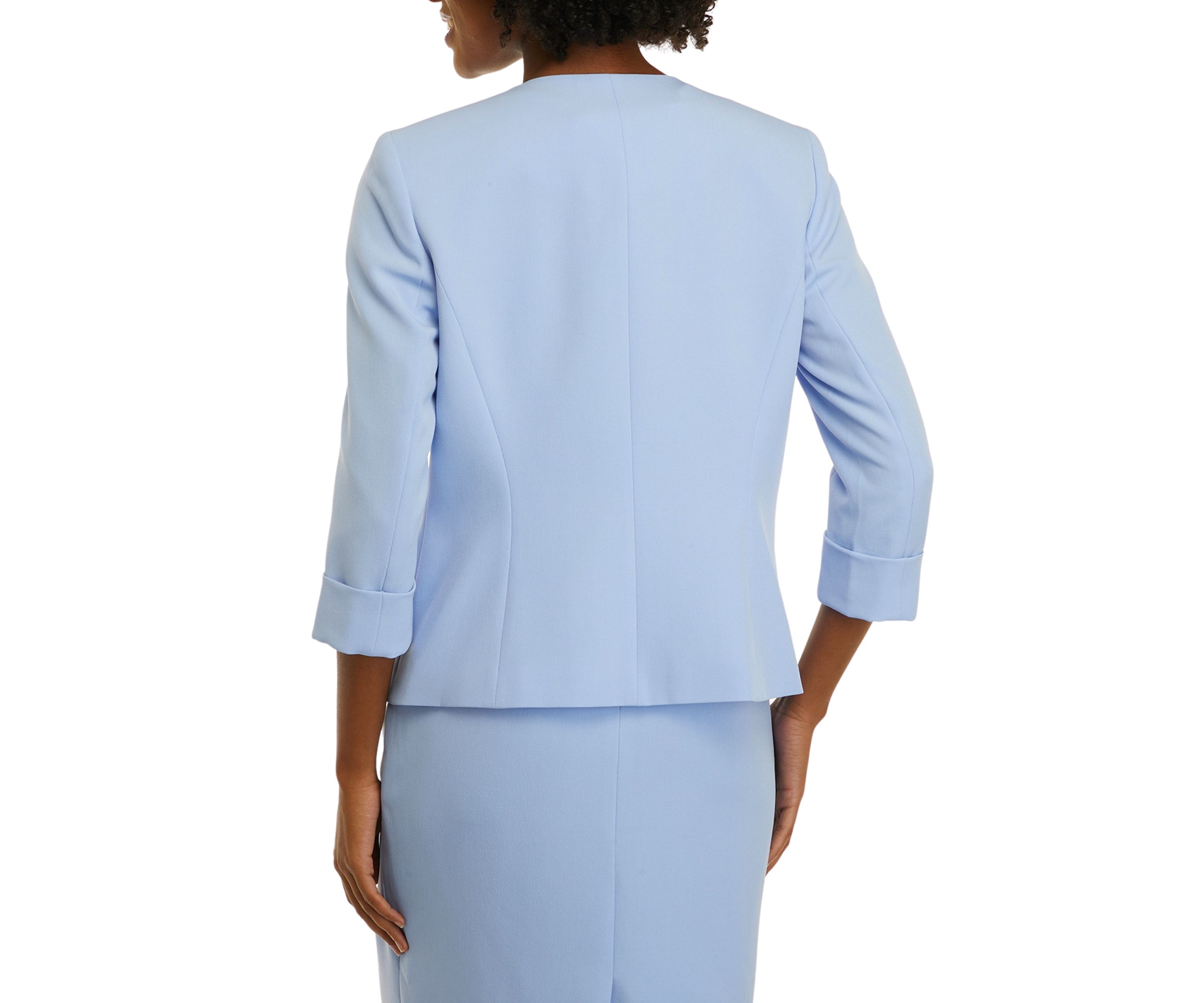 Plus Size 3/4 Rolled Sleeve Open Front Crepe Jacket
