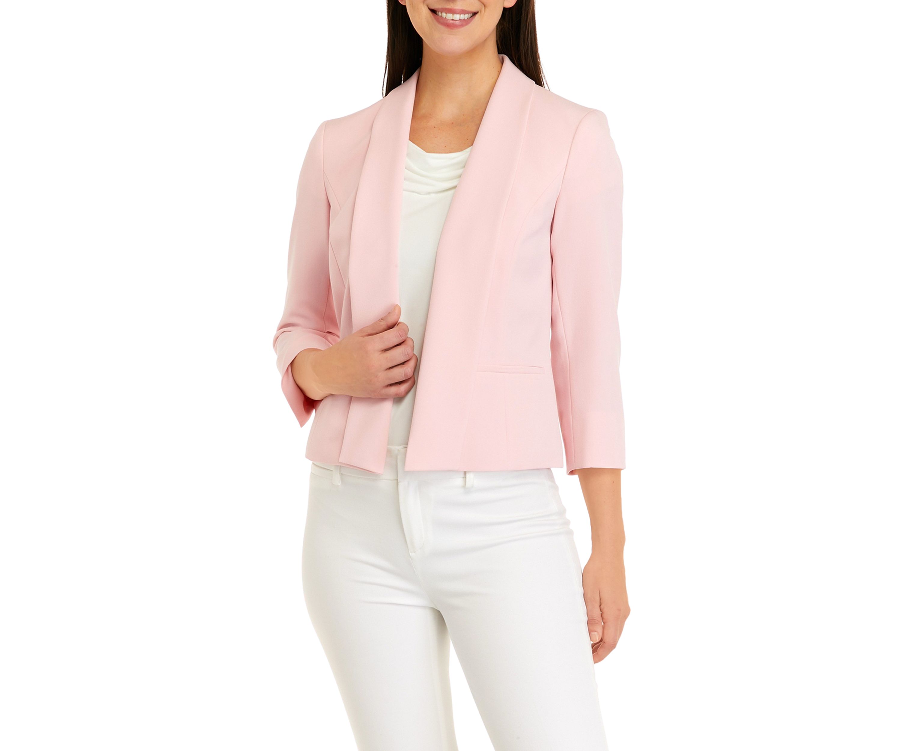 Womens 3/4 Sleeve Open Front Solid Jacket