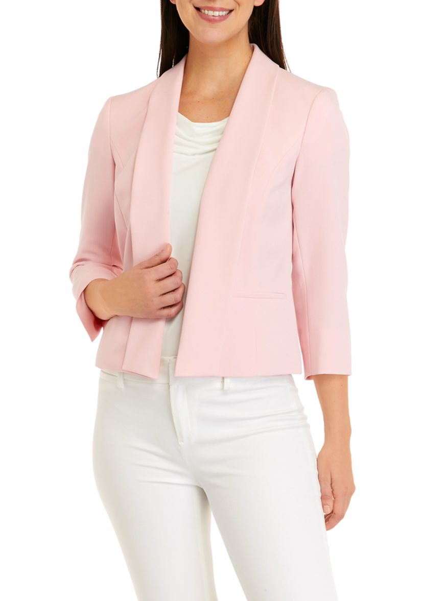Womens 3/4 Sleeve Open Front Solid Jacket