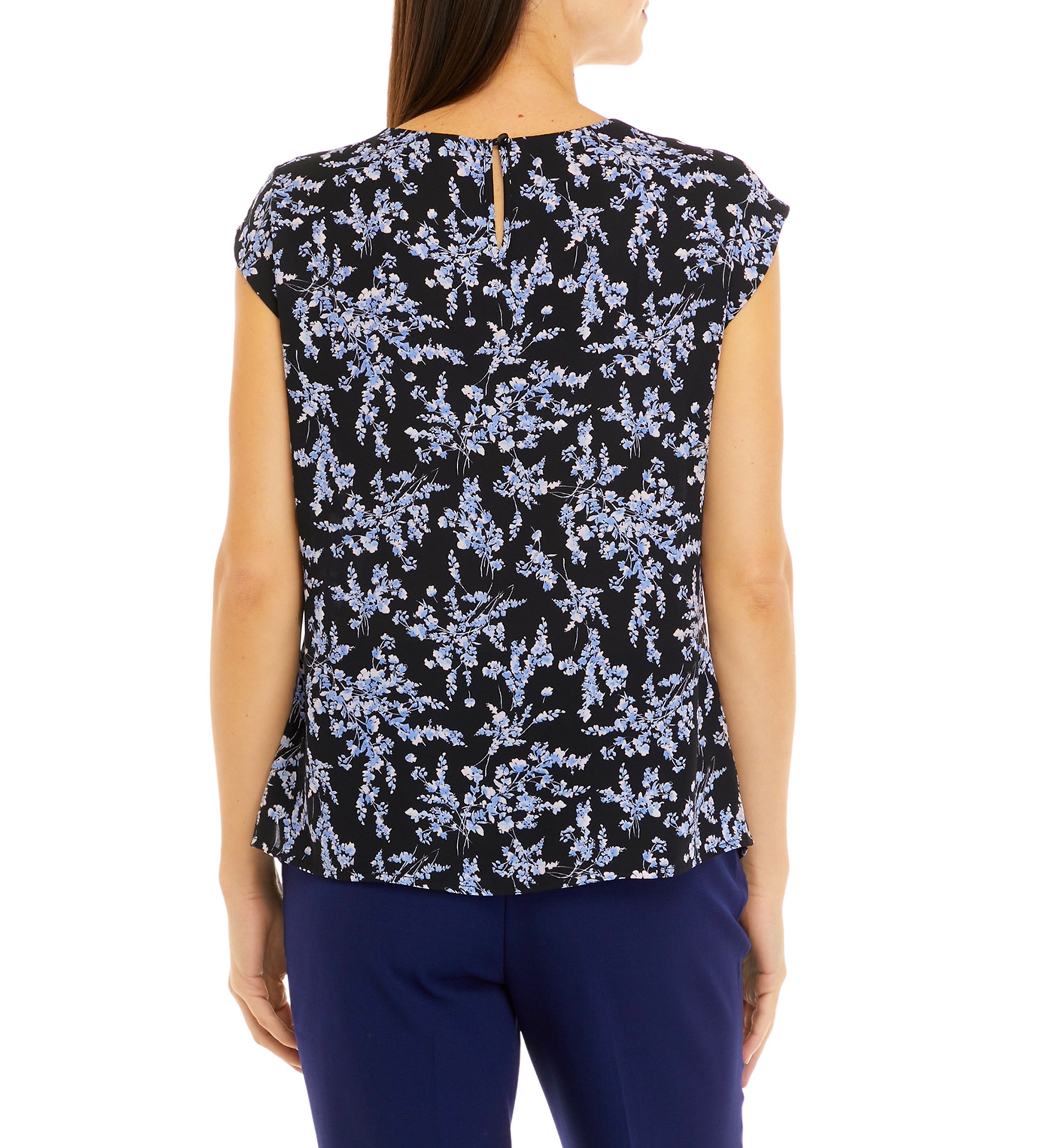 Womens Sleeveless Floral Print Slit Front Blouse