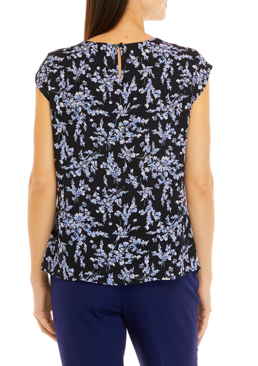 Womens Sleeveless Floral Print Slit Front Blouse