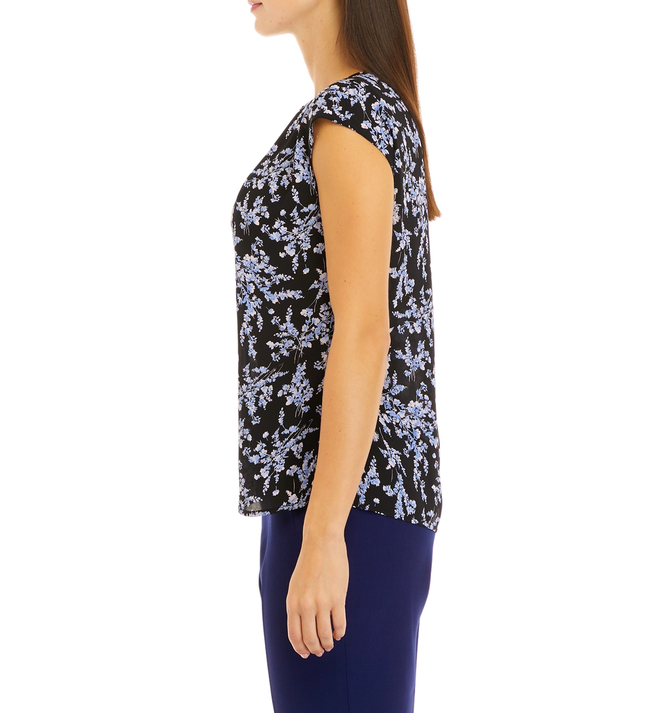 Womens Sleeveless Floral Print Slit Front Blouse