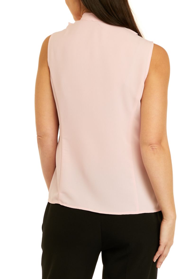 Petite Sleeveless Solid Ruffle Neck Top