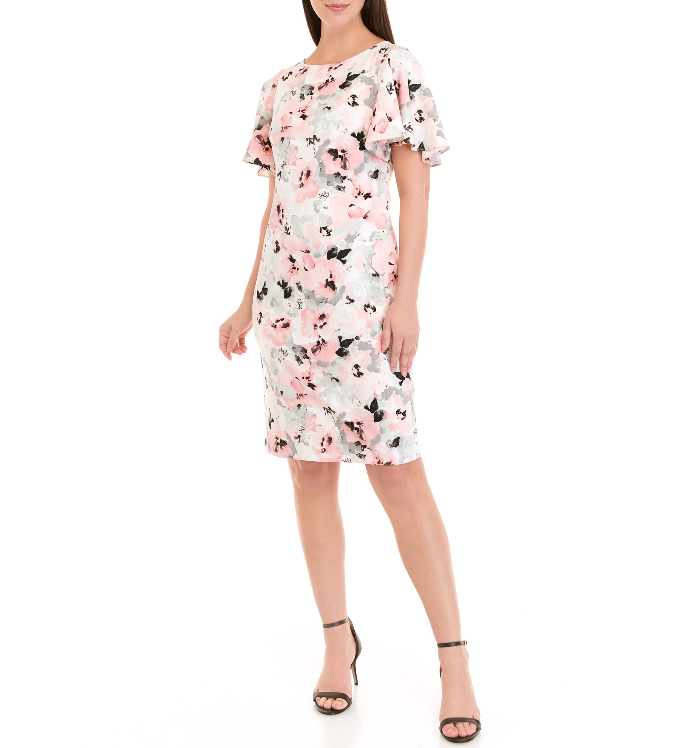Womens Flutter Sleeve Print Sheath Dress