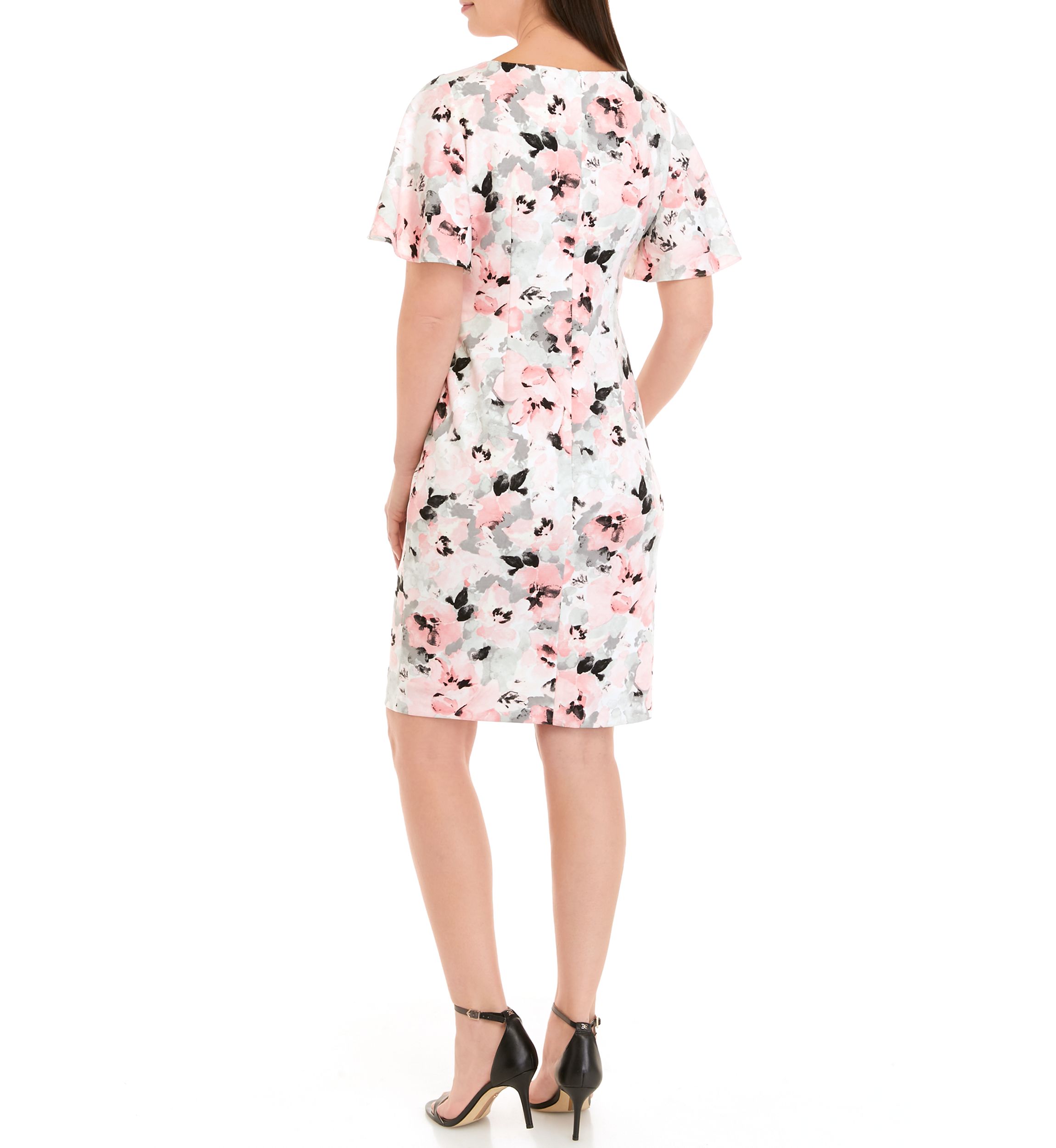 Womens Flutter Sleeve Print Sheath Dress