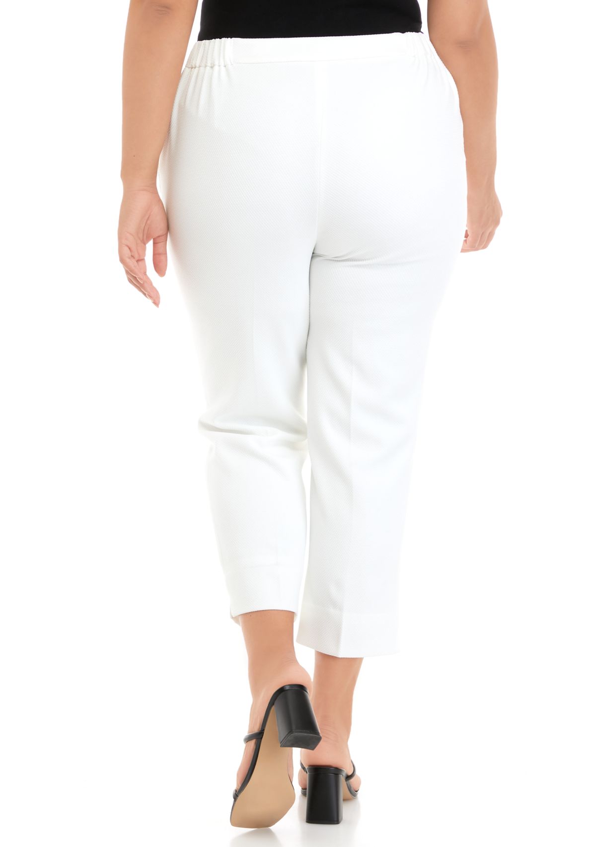 Plus Size Elastic Back Piqué Pants with Side Slits