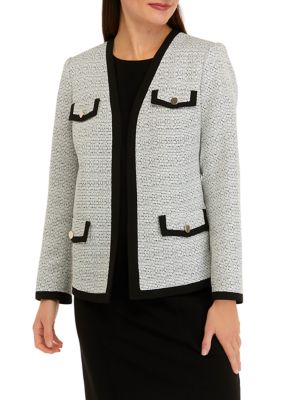 Petite Long Sleeve Framed Open Tweed Cardigan