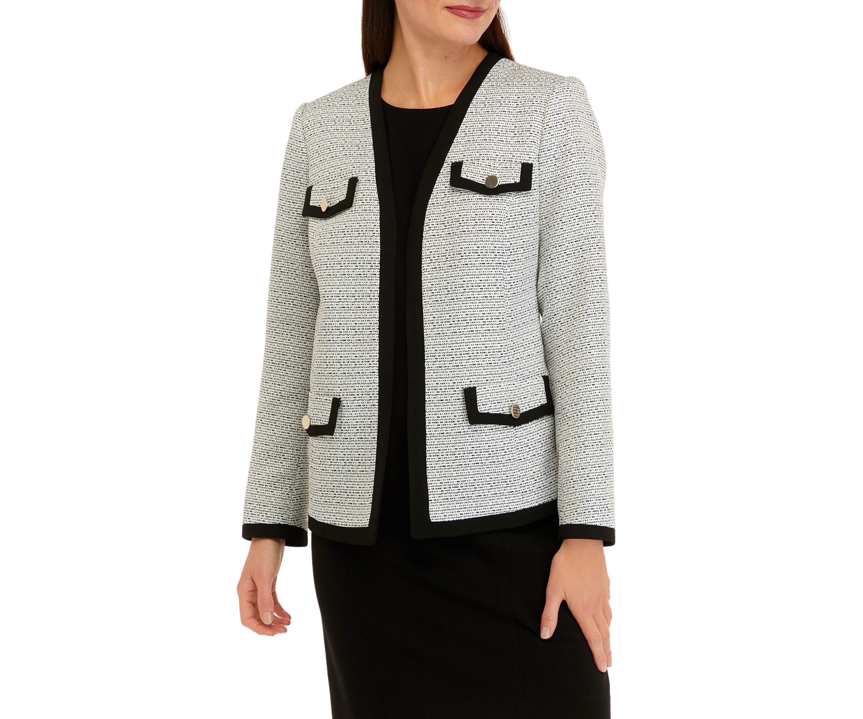 Petite Long Sleeve Framed Open Tweed Cardigan