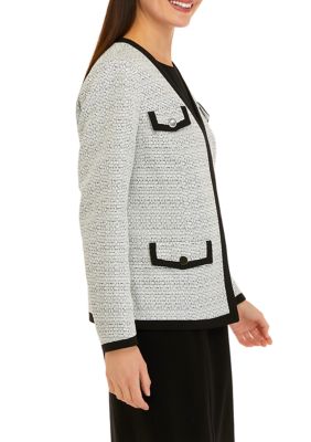 Petite Long Sleeve Framed Open Tweed Cardigan