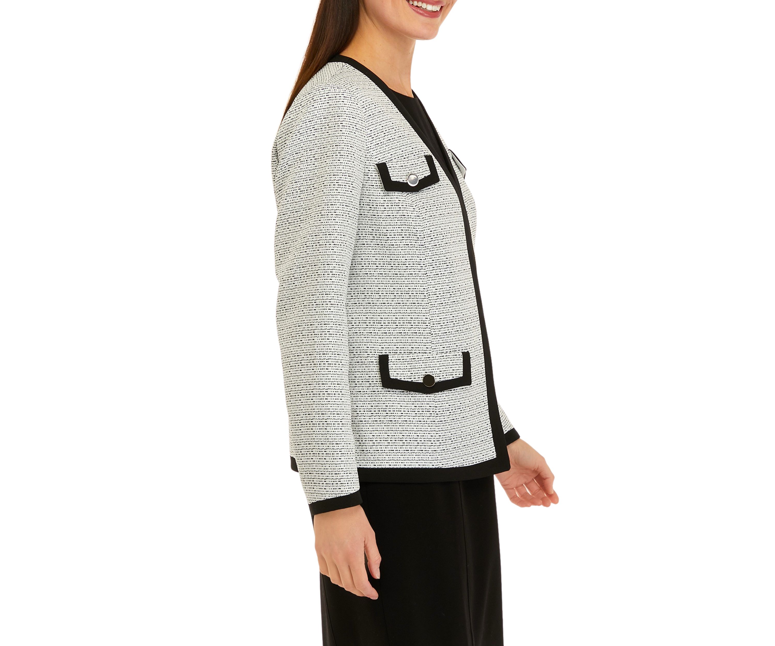 Petite Long Sleeve Framed Open Tweed Cardigan