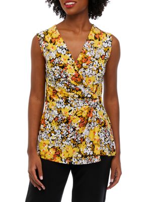 Kasper Women's Sleeveless Buckle Wrap Print Top