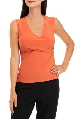 Petite Sleeveless V-Neck Wrap Front Top