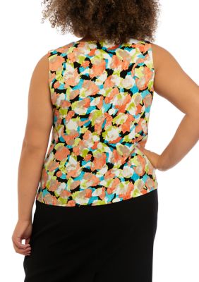 Plus Size Printed Sleeveless Smocked Tank Top - Multi Color