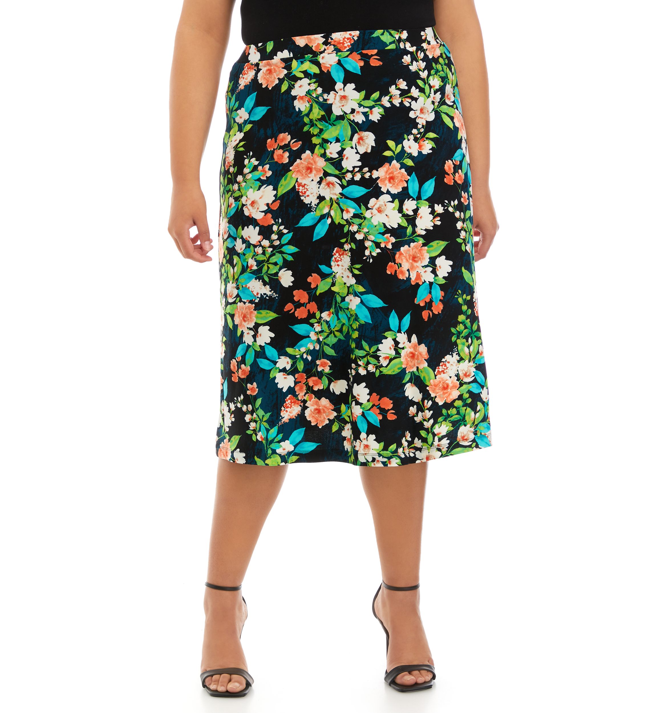 Plus Size Floral Midi Skirt 