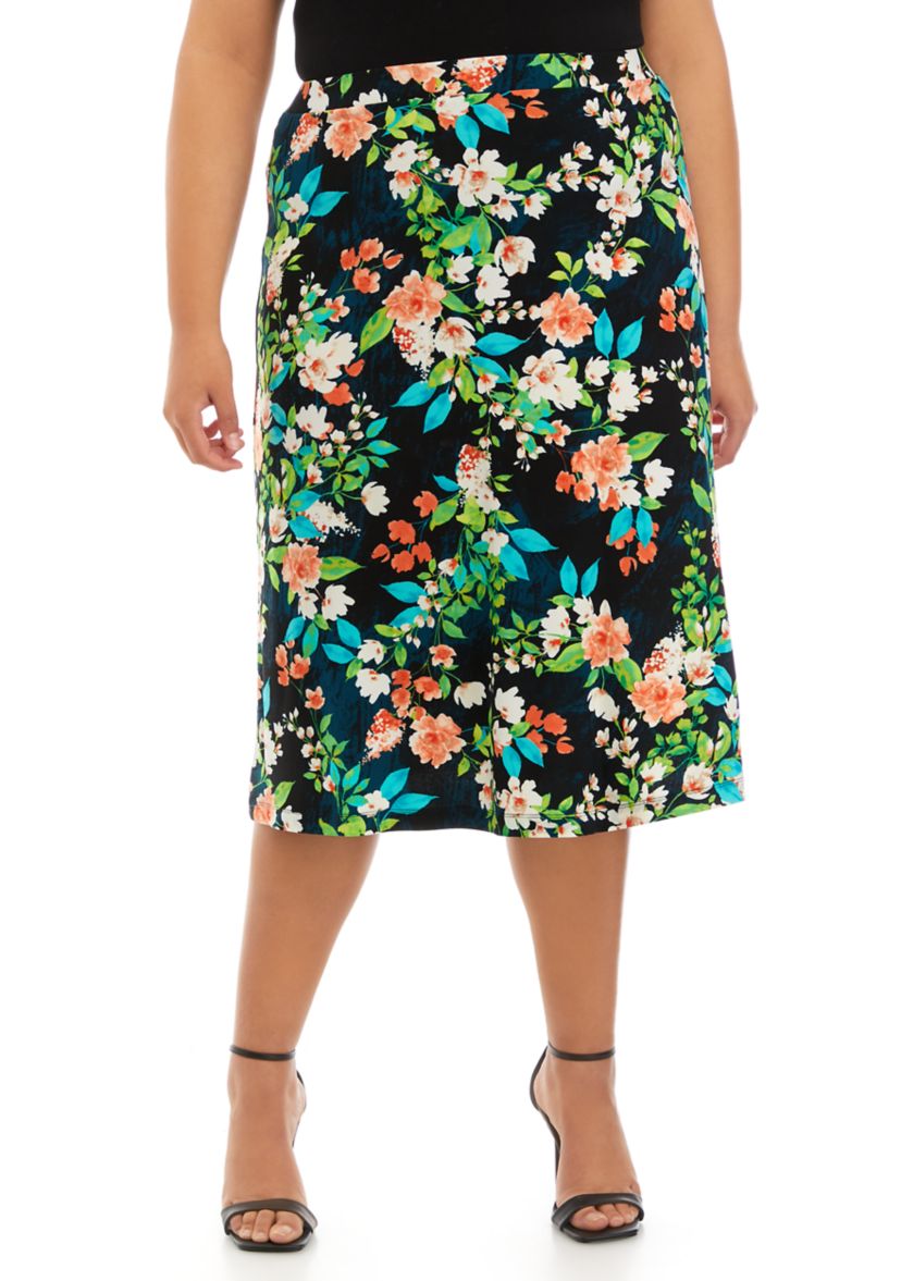 Plus Size Floral Midi Skirt 