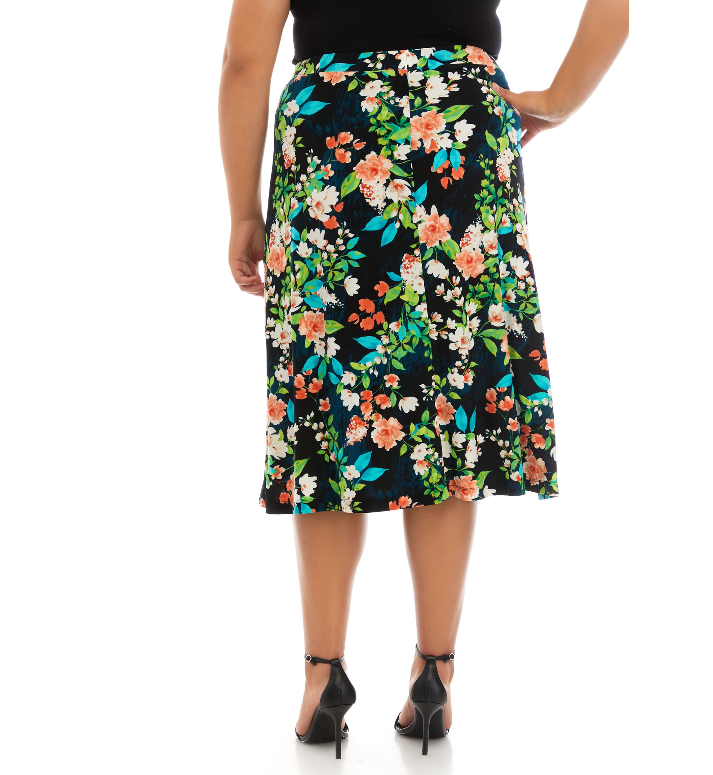 Plus Size Floral Midi Skirt 