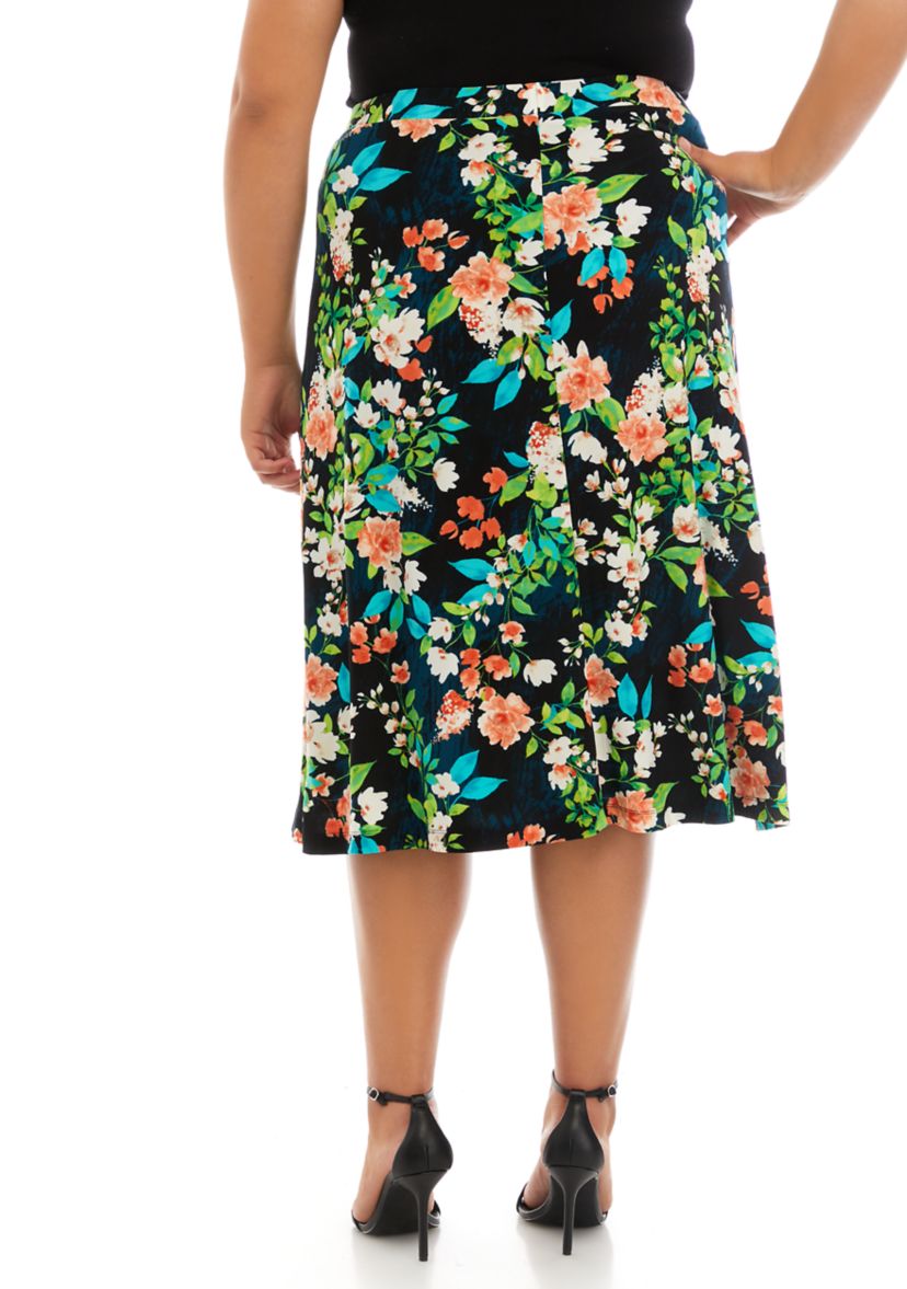 Plus Size Floral Midi Skirt 