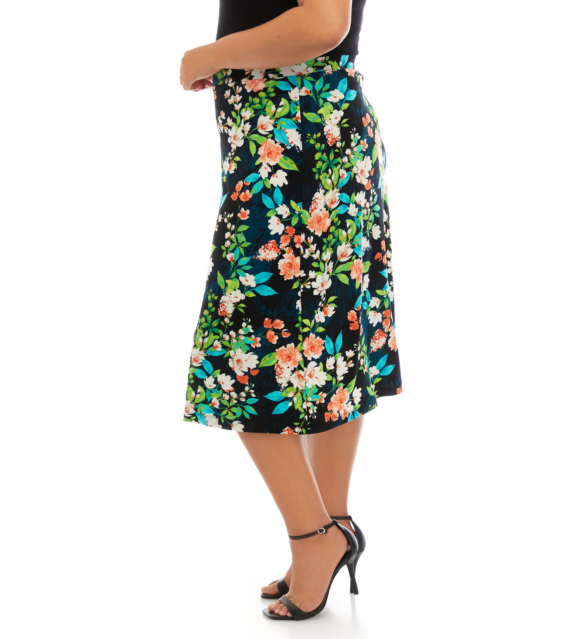 Plus Size Floral Midi Skirt 