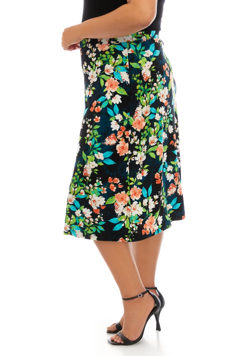 Plus Size Floral Midi Skirt 