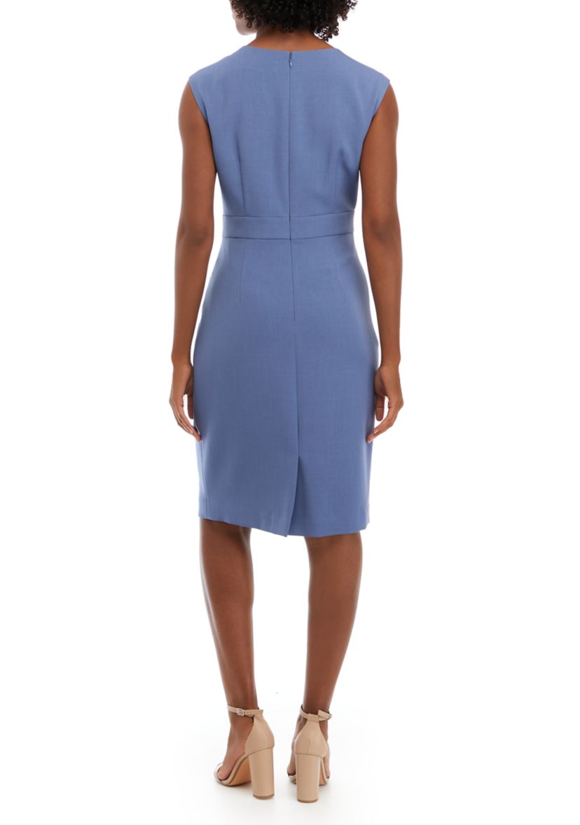 Womens Sleeveless Stretch Crepe Solid Sheath Dress