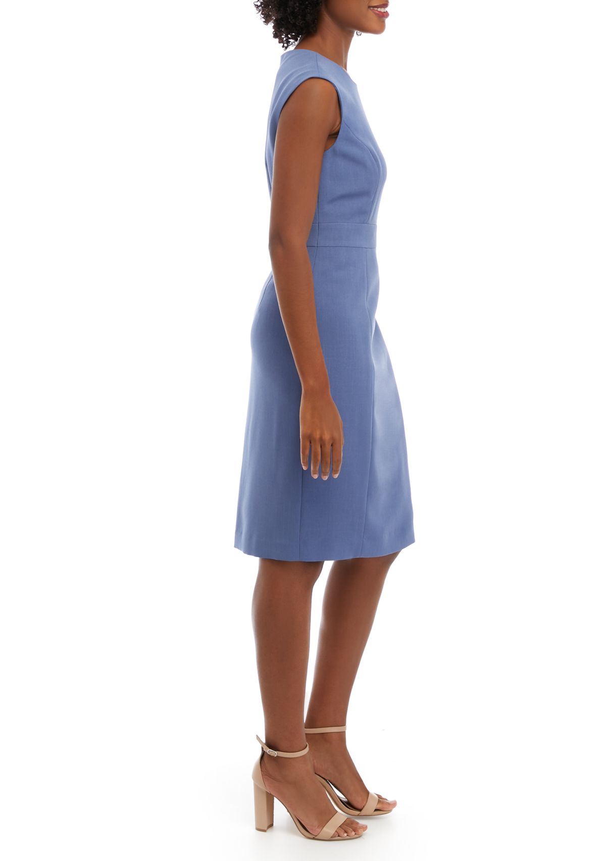 Womens Sleeveless Stretch Crepe Solid Sheath Dress