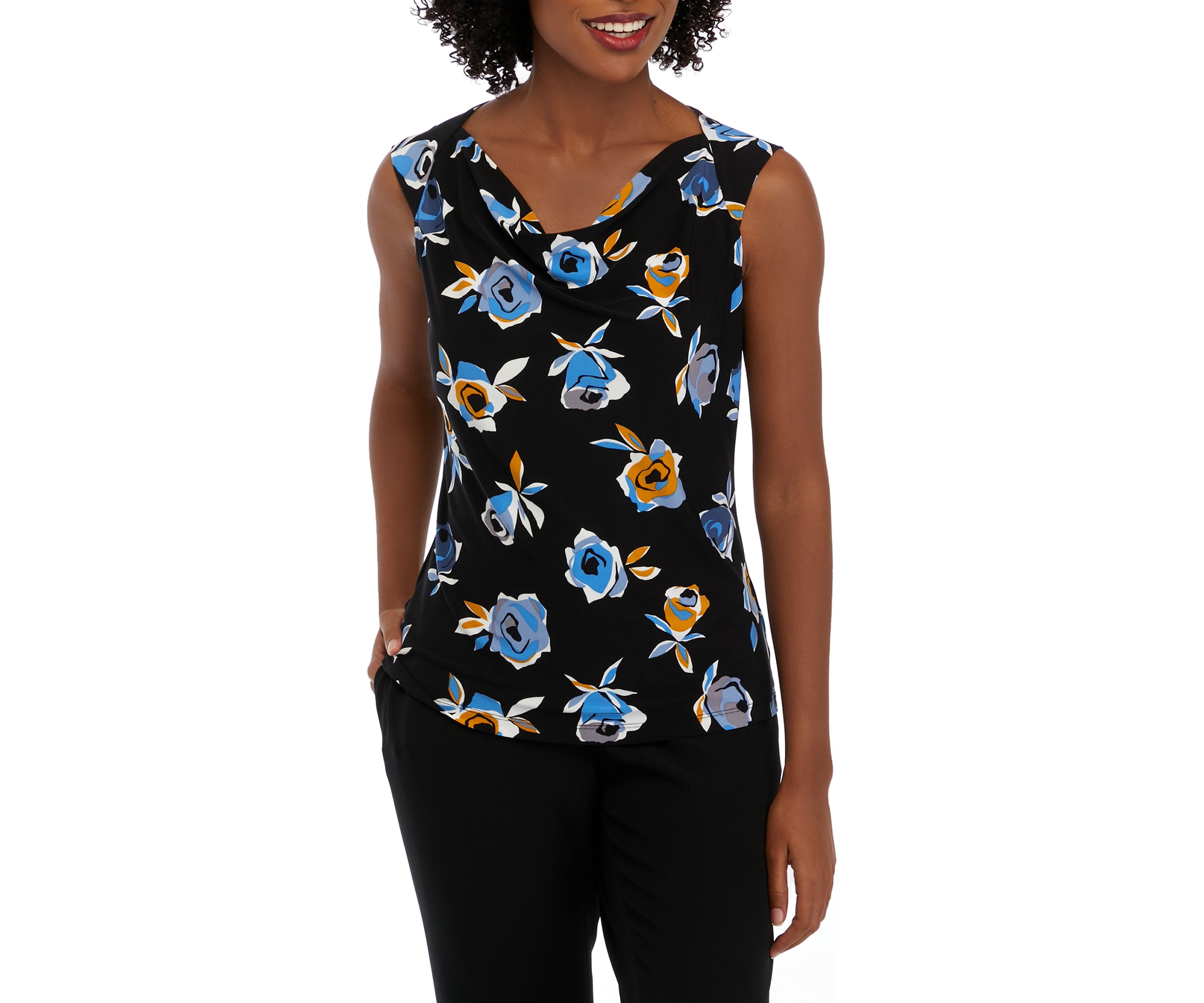 Womens Cowl Neck Floral Printed Knit Top