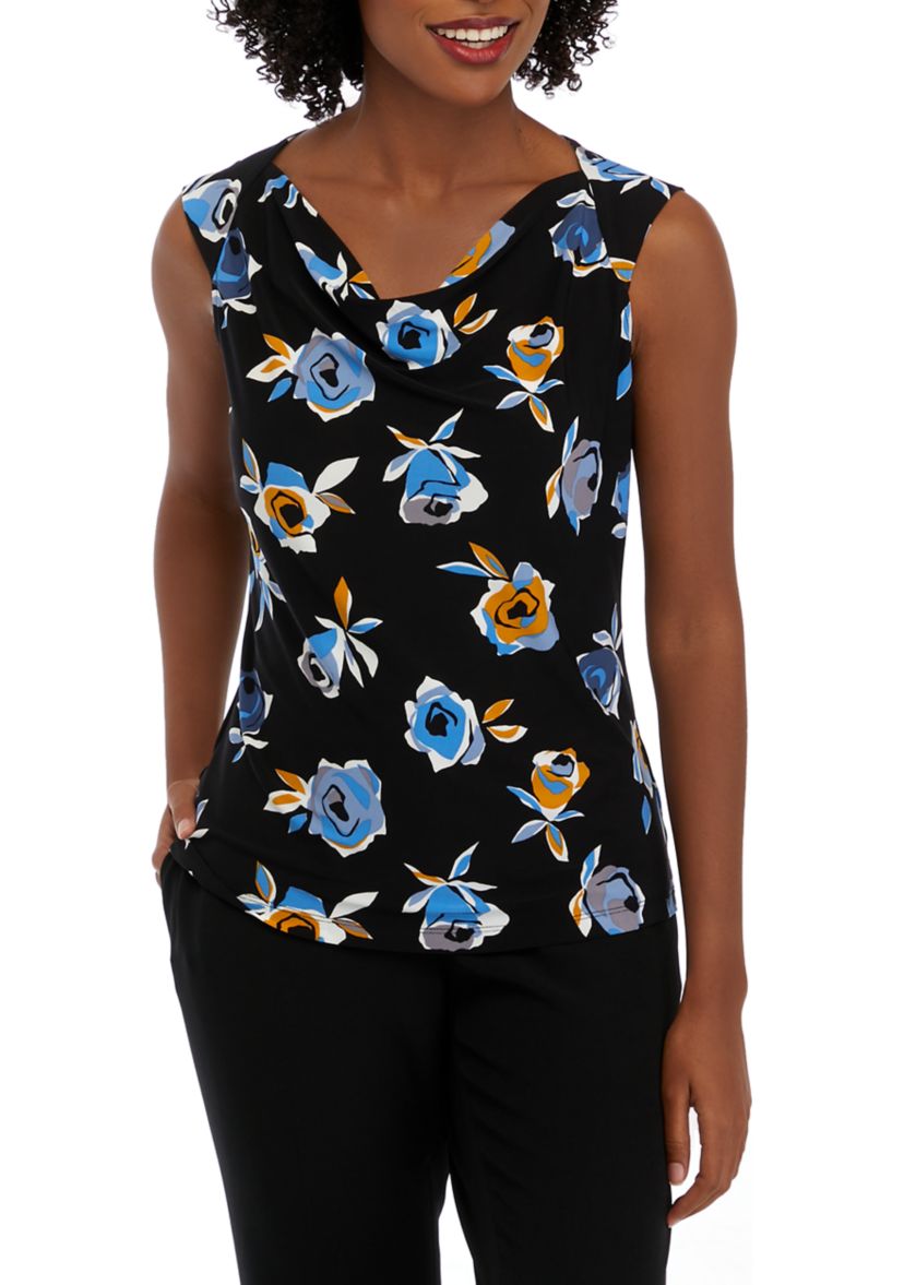 Womens Cowl Neck Floral Printed Knit Top