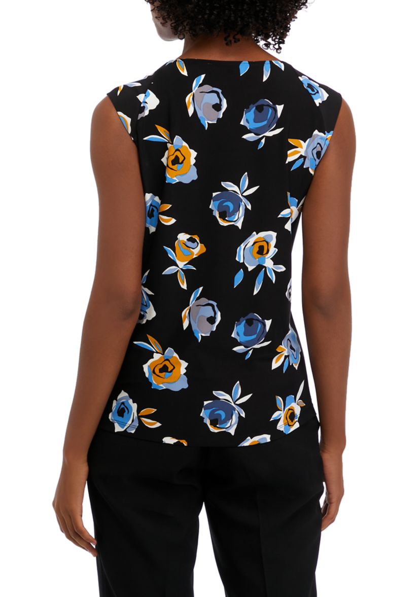 Womens Cowl Neck Floral Printed Knit Top