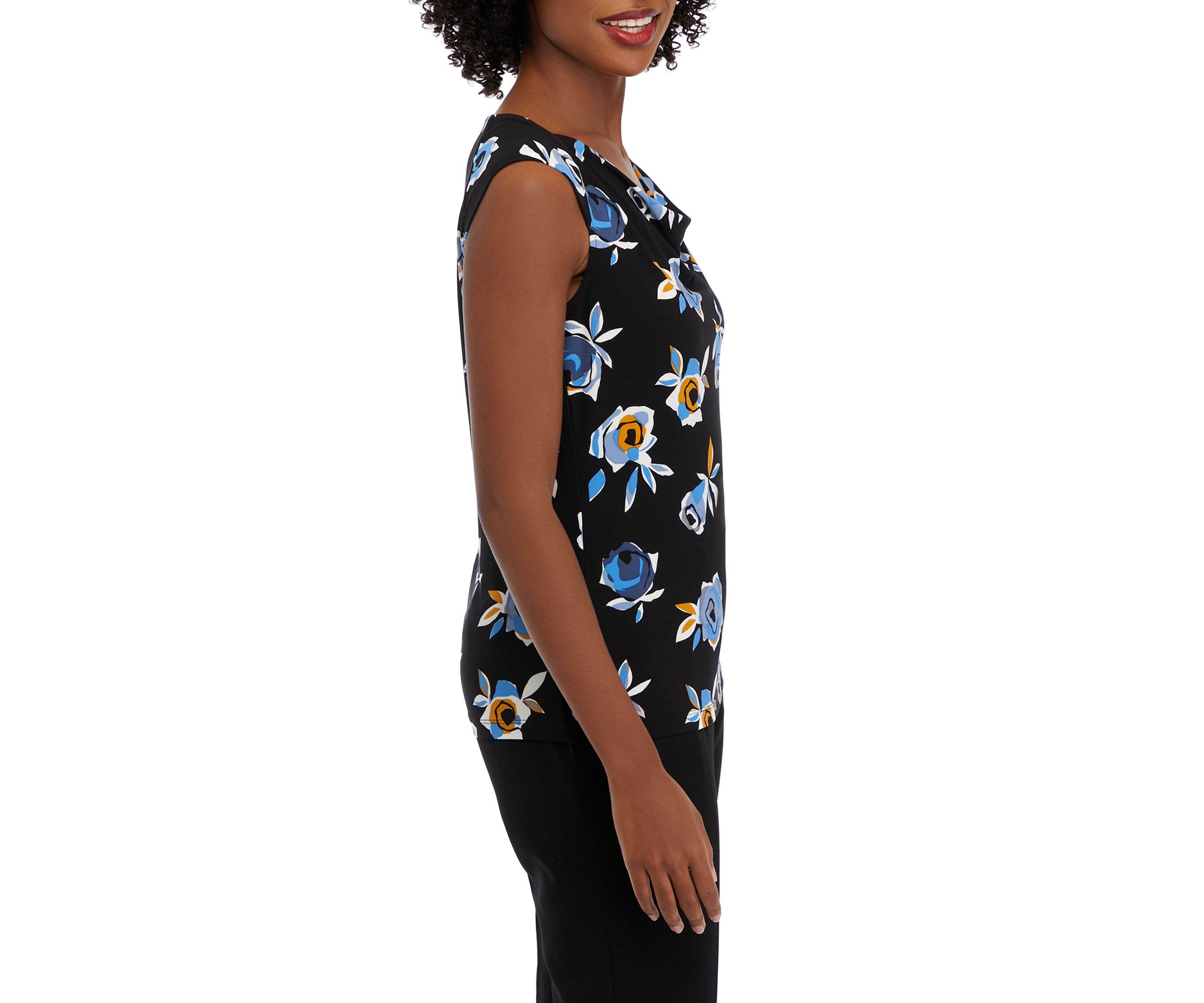 Womens Cowl Neck Floral Printed Knit Top