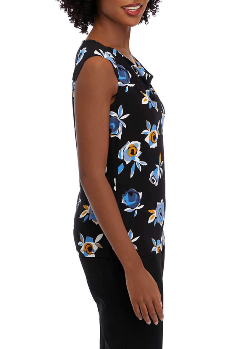 Womens Cowl Neck Floral Printed Knit Top