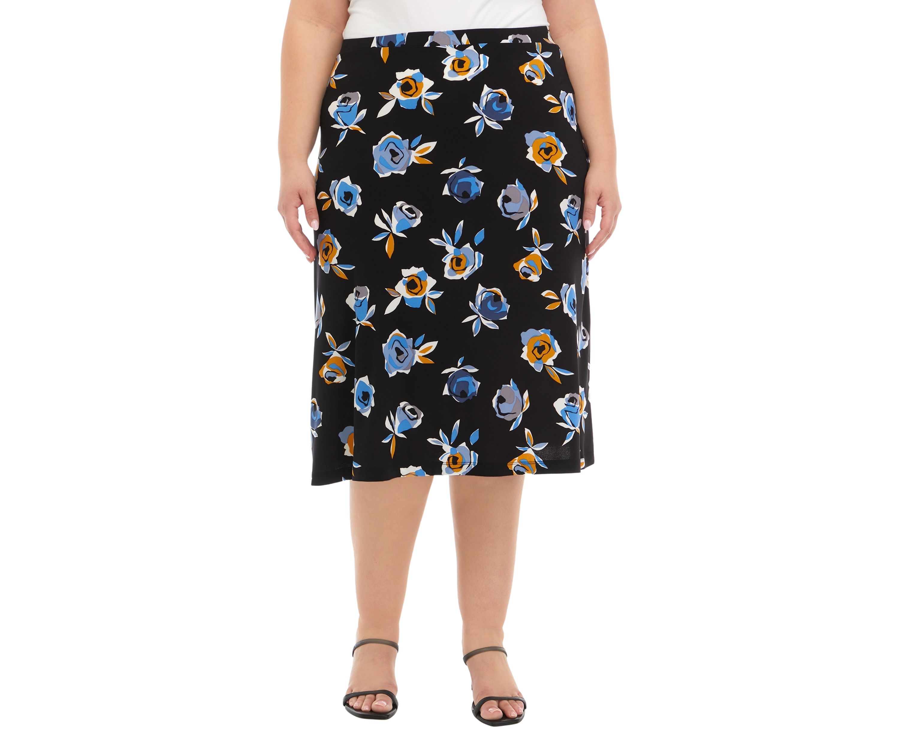 Plus Size Floral Printed Midi Skirt
