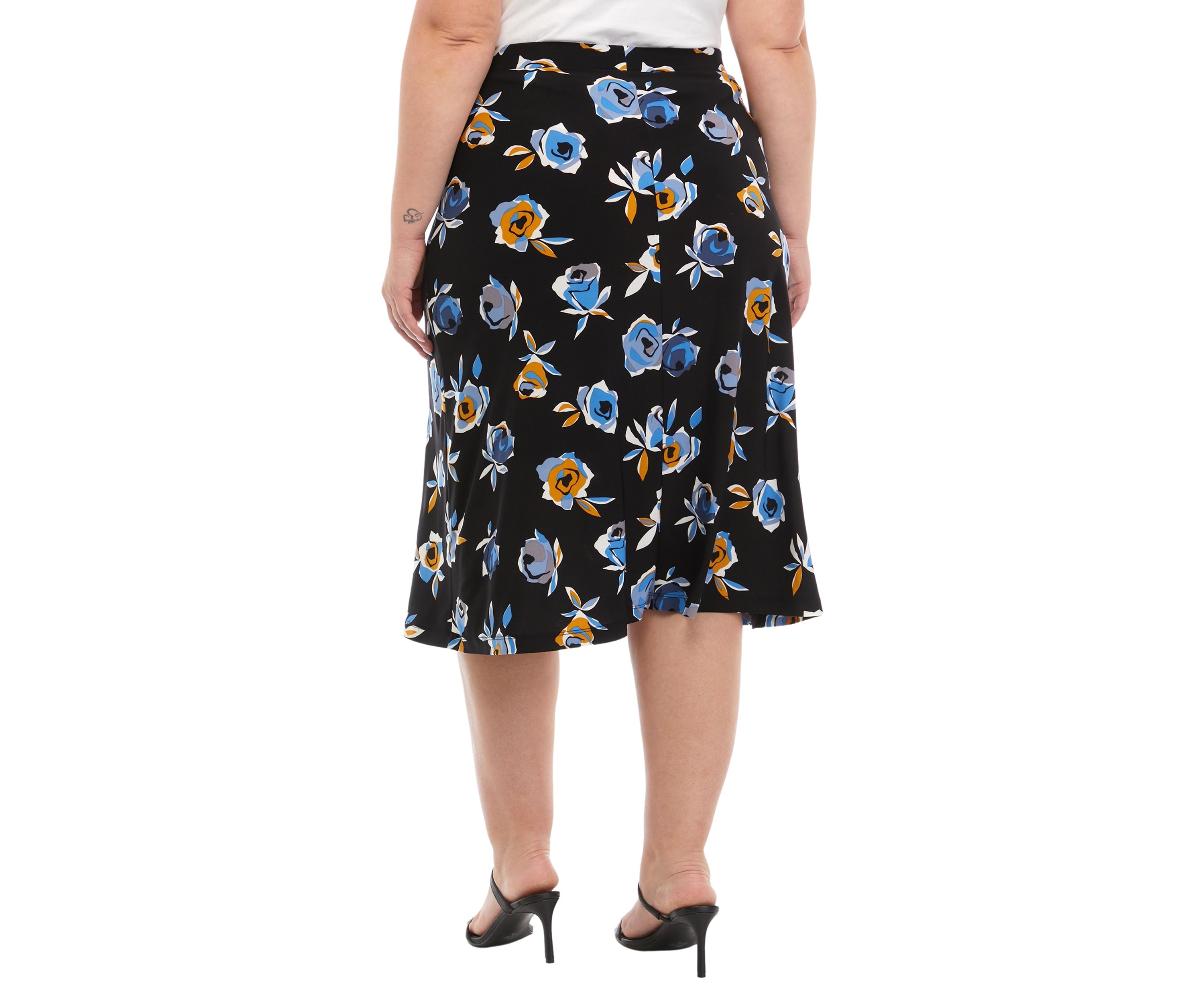 Plus Size Floral Printed Midi Skirt