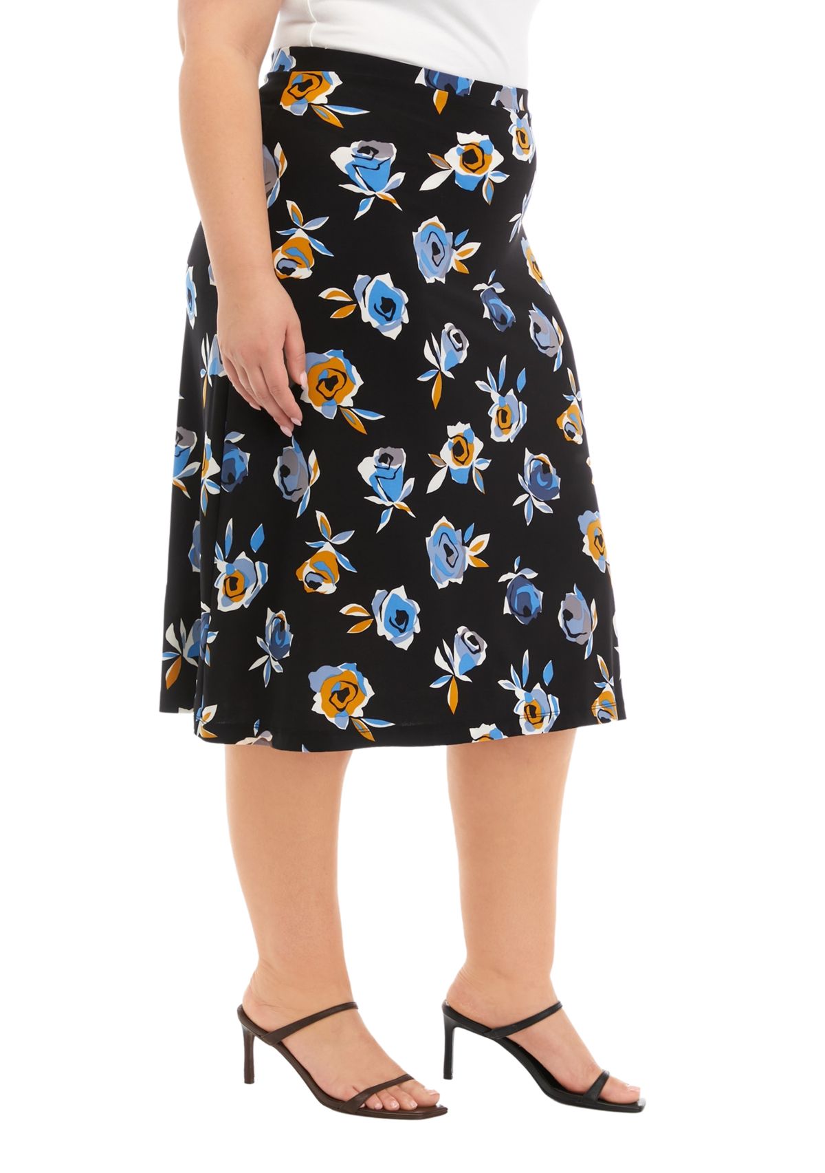 Plus Size Floral Printed Midi Skirt