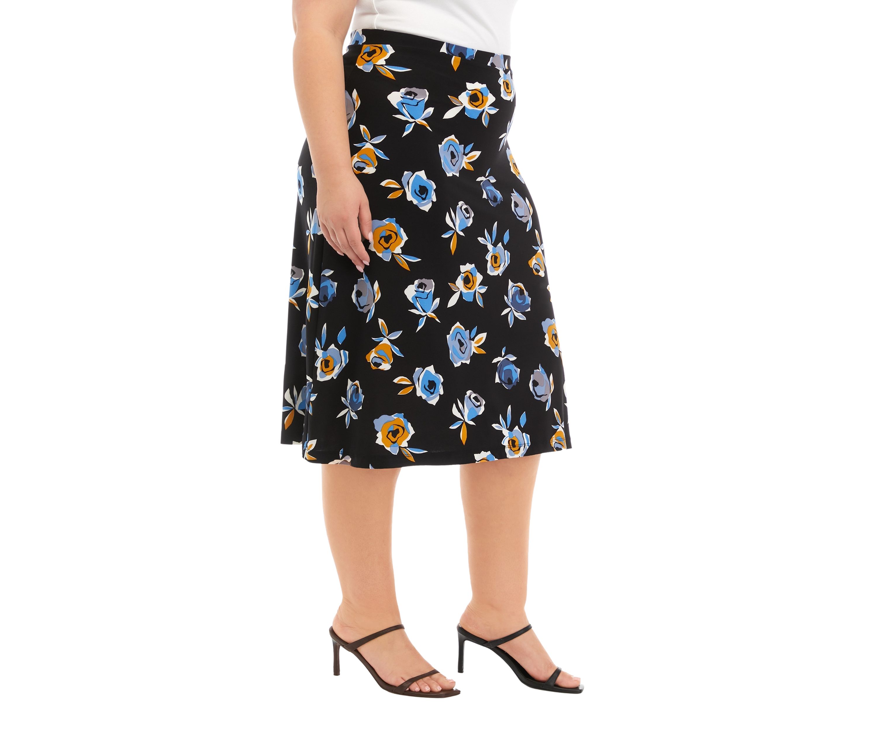 Plus Size Floral Printed Midi Skirt