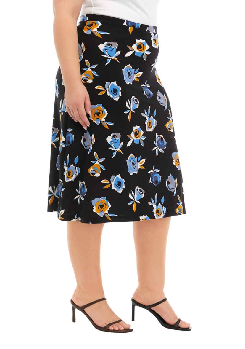 Plus Size Floral Printed Midi Skirt