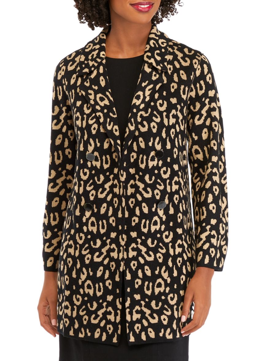Womens Notch Collar Jacquard Sweater