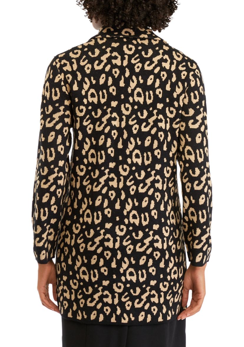 Womens Notch Collar Jacquard Sweater