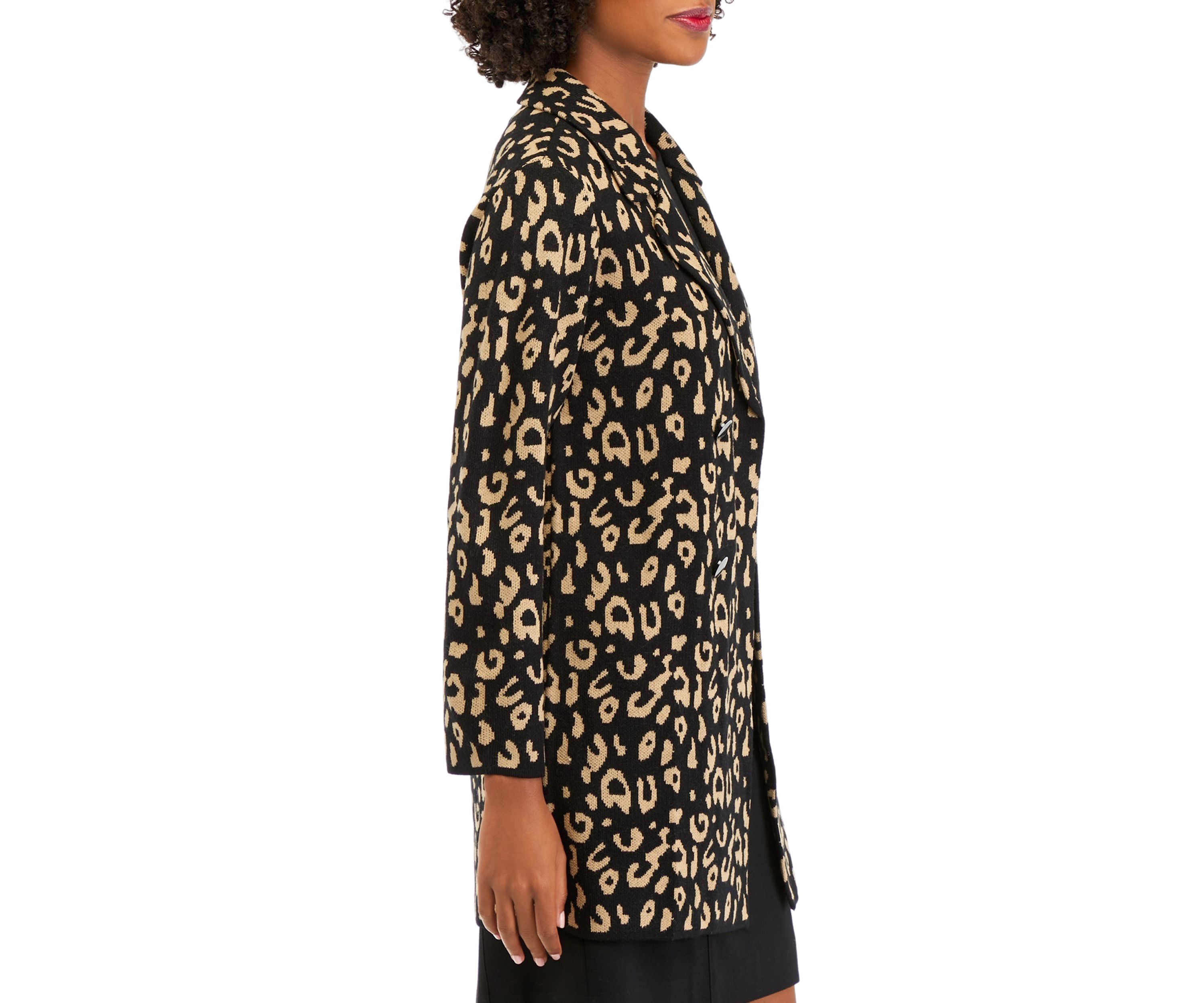 Womens Notch Collar Jacquard Sweater