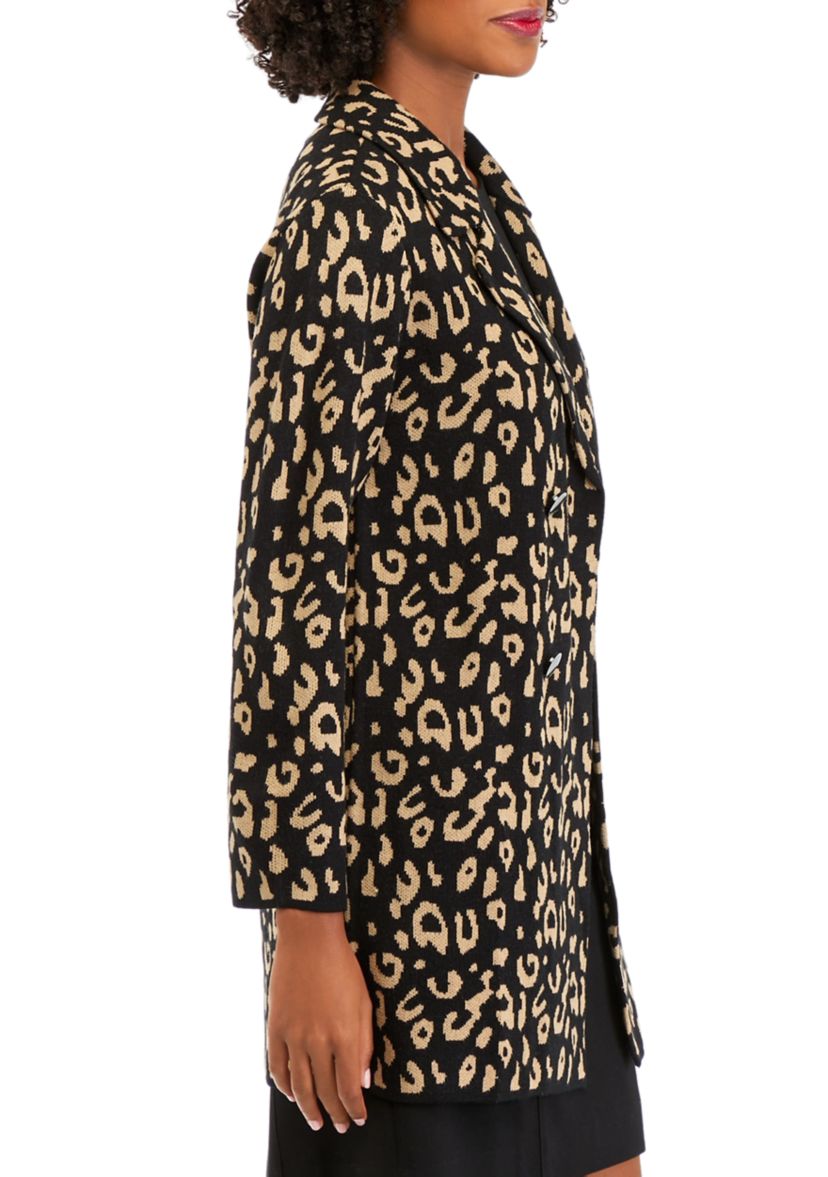 Womens Notch Collar Jacquard Sweater