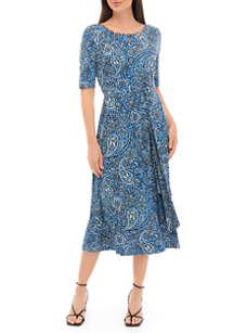 Kasper Women's Short Sleeve Tie Waist Paisley Print Midi Dress | belk