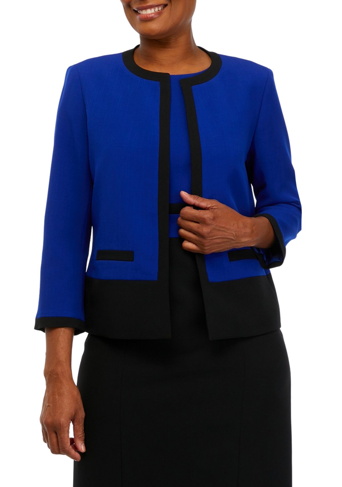 Petite Royal Blue and Black Color Block Jacket 