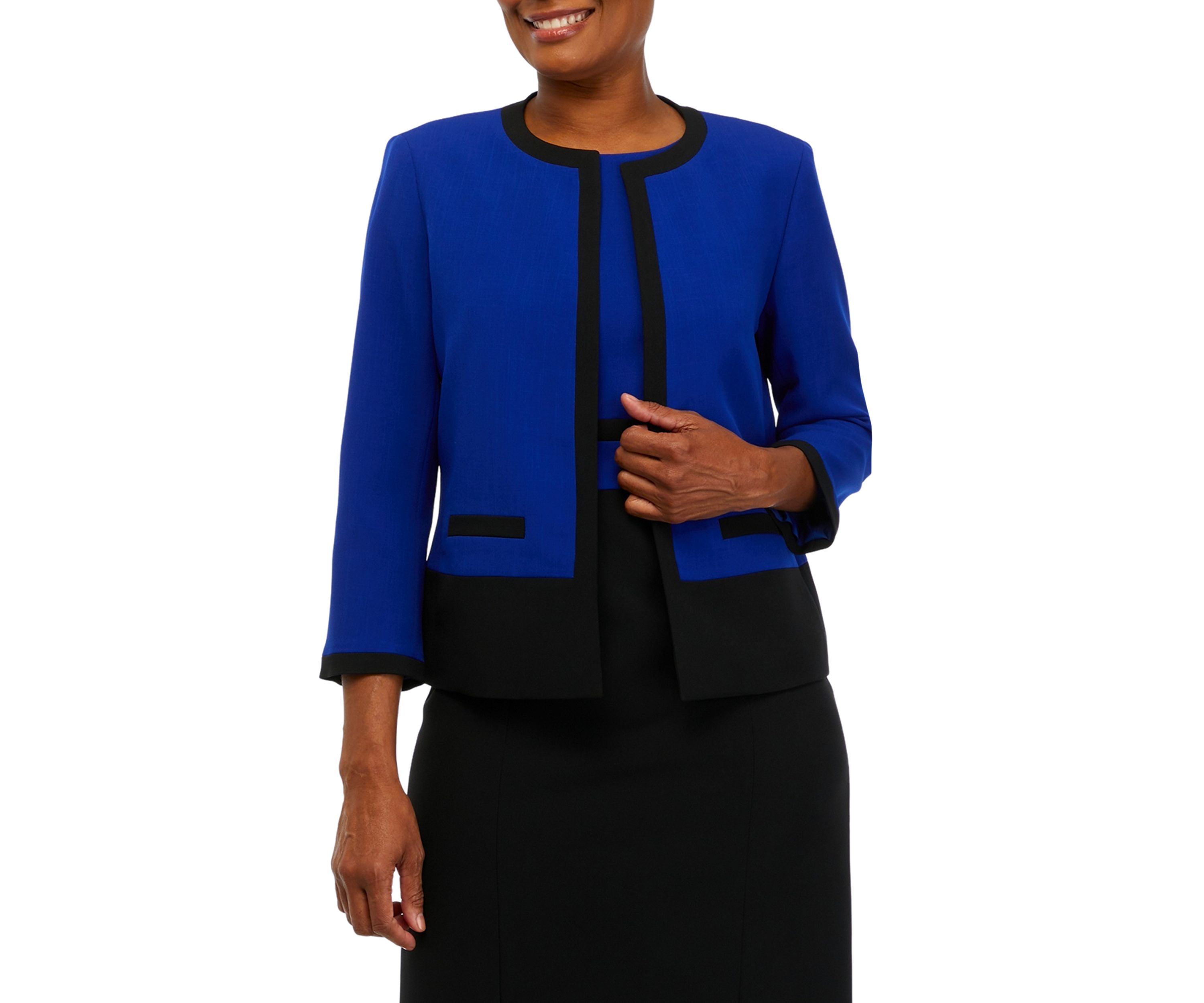 Petite Royal Blue and Black Color Block Jacket 